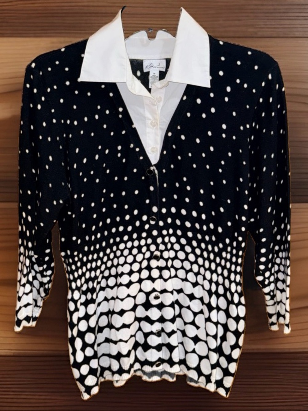 Kim Rogers Black and White Polka Dot Button-Front Top